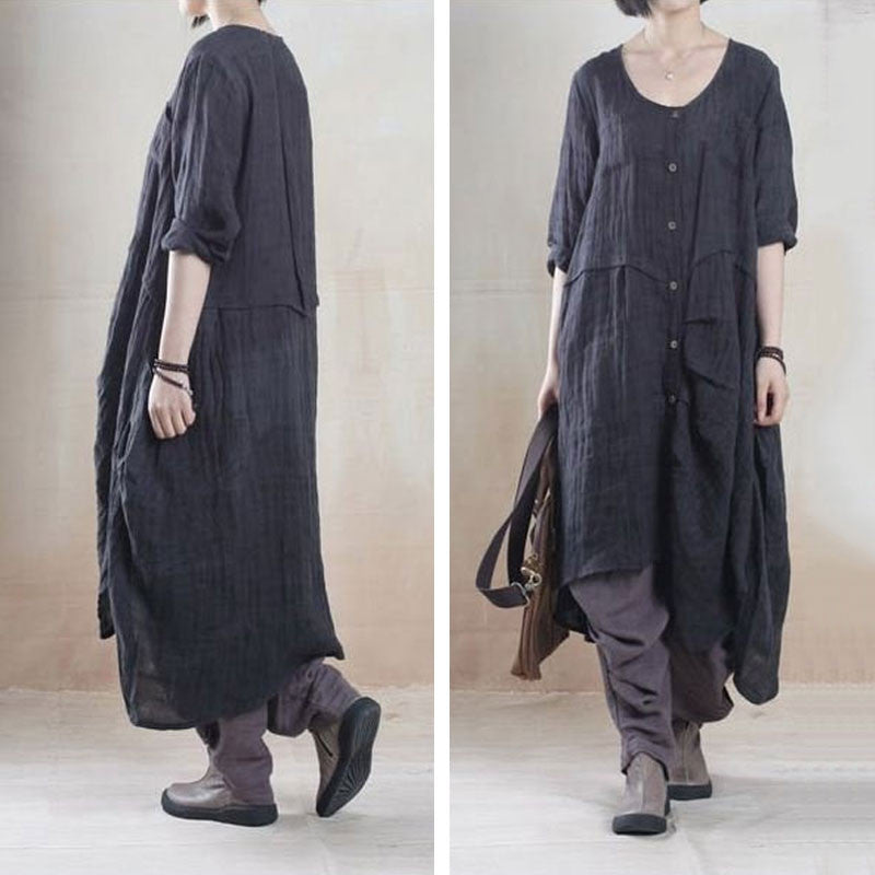 Women linen summer shirt dress - Buykud