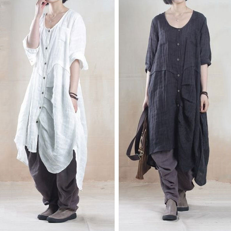 Women linen summer shirt dress - Buykud