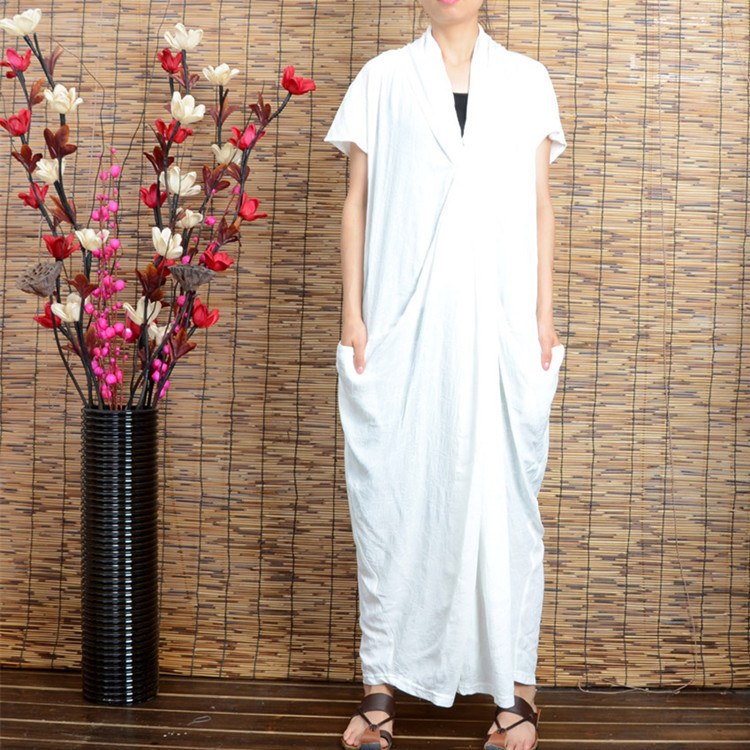 Women summer cotton linen dress - Buykud